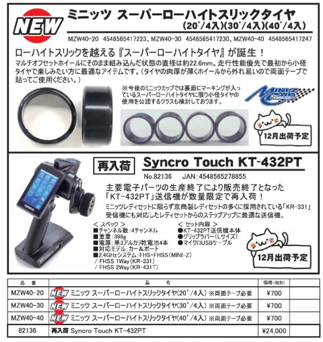 KYOSHO RC Information　ミニッツスーパーローハイトスリックタイヤ（20/30/40）発表