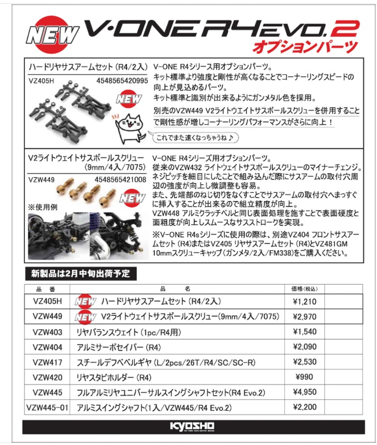 KYOSHO RC Information　V-ONE R4シリーズ用 オプションパーツ 新登場！