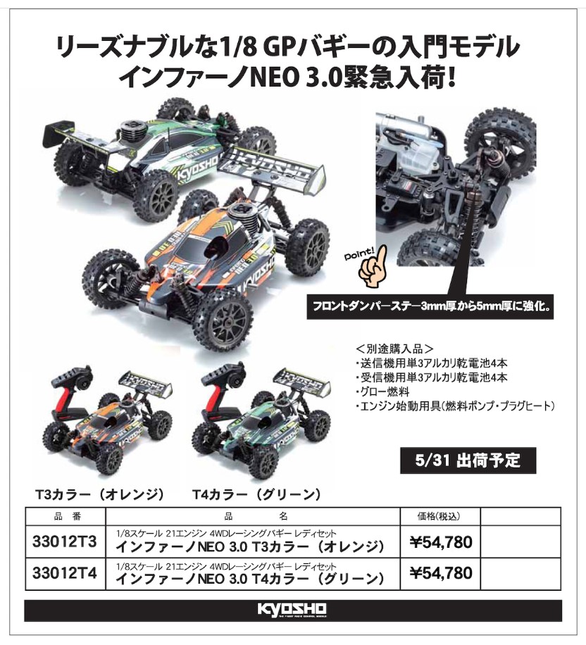 KYOSHO RC Information　1/8 21エンジン 4WDレーシングバギー インファーノNEO3.0 レディセット 再入荷