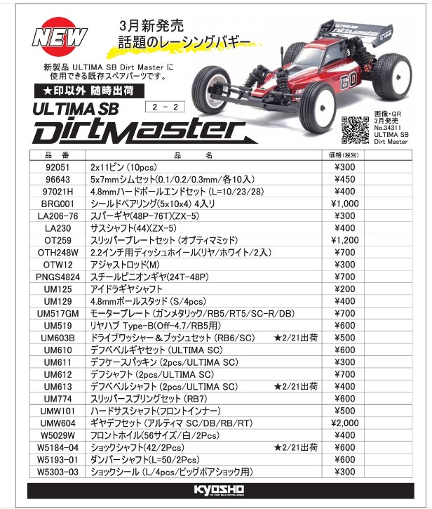 KYOSHO RC Information　1/10電動バギー　アルティマSB ダートマスター用 スペアパーツ新登場