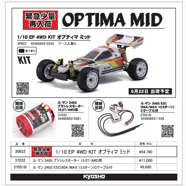 KYOSHO RC Information　ビンテージバギーシリーズ　1/10 EP 4WD オプティマ ミッド 再入荷を発表