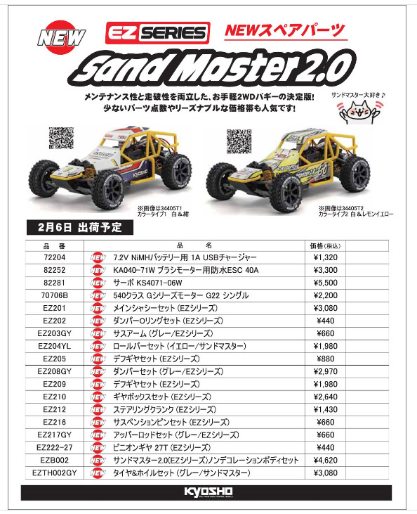 KYOSHO RC Information　EZシリーズ 1/10 電動2WDバギー サンドマスター 2.0用スペアパーツを発表