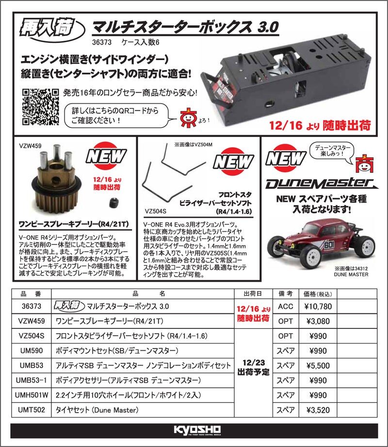 KYOSHO RC Information　スターターボックス再入荷 とV-ONE / デューンマスター 用 新パーツを発表